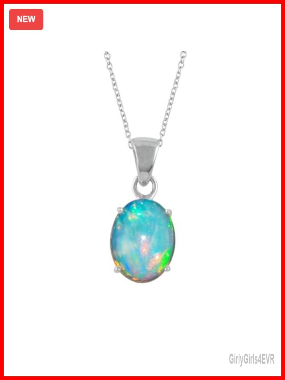 Ethiopian Opal Oval Cabochon Pendant Necklace 925 Sterling Silver 20 inch